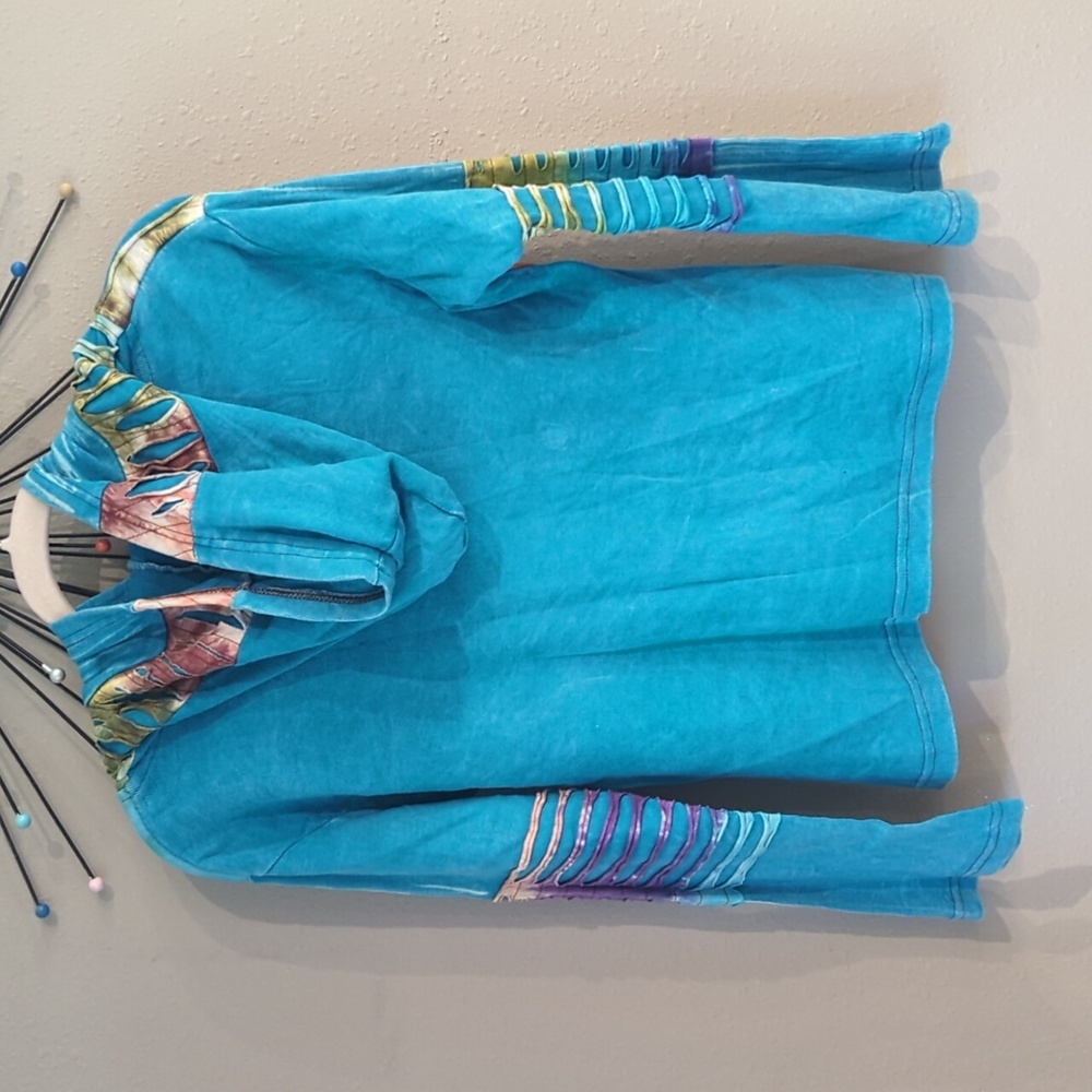 Rising International Boho Blue Orange Art to Wear Tie Dye Full Zip Hoodie - Picture 12 of 12